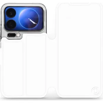 Pouzdro na mobilní telefon Flipové pouzdro Mobiwear - Xiaomi 17 Pro - Bílé a oranžové (Knížkové flip pouzdro, obal, kryt na mobil Xiaomi 17 Pro - Bílé a oranžové, materiál Umělá kůže + TPU - ochrana 360°, stojánek, silikonová vanička, magnetické zavírání)