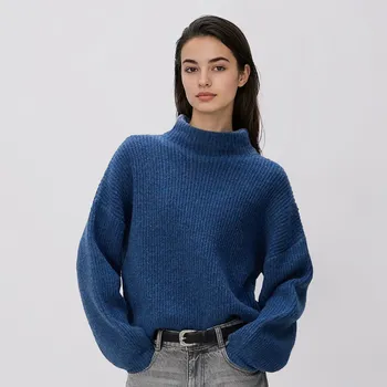 Dámský svetr Reserved - Svetr s nabíranými rukávy - ocelově modrá - 394GP-95M - 394GP-95M-XL