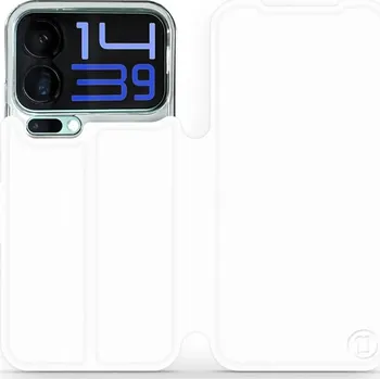 Pouzdro na mobilní telefon Flipové pouzdro Mobiwear - Xiaomi 17 Pro Max - Bílé a oranžové (Knížkové flip pouzdro, obal, kryt na mobil Xiaomi 17 Pro Max - Bílé a oranžové, materiál Umělá kůže + TPU - ochrana 360°, stojánek, silikonová vanička, magnetické zavírání)