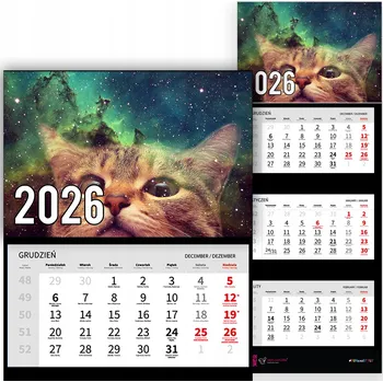 Obraz Kalendář Trojdílný Nástěnný na Rok 2026 Do Kanceláře Zvířata Kočka v Galaxii Vz