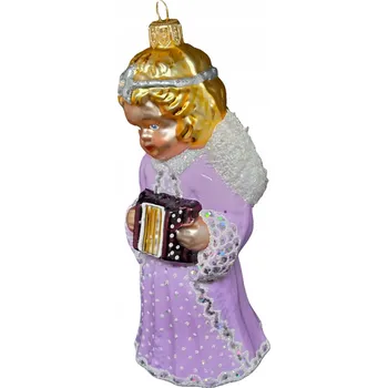 Vánoční dekorace Ručně malovaná skleněná vánoční koule představující andílka v růžovém šatě