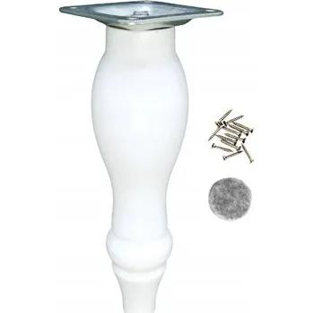 Obraz Dřevěná noha k nábytku, soustružená nožička 18 cm, sada s montáží, bílý lak