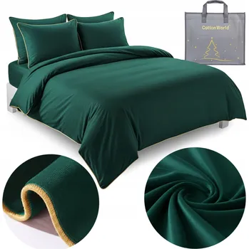 Povlečení KOMPLET POVLEČENÍ Z MIKROVLÁKNA VELUROVÁ PLYŠOVÁ S LEMOVKOU 160x200 TEPLÁ ZELENÁ