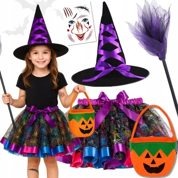 Karnevalový kostým KOSTÝM PŘEVLEK HALLOWEEN ČARODĚJNICE JEŽIBABA TUTU KOŠTĚ KOŠÍK 104 128