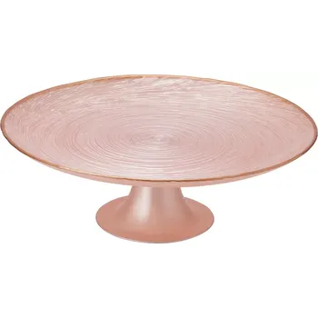 Skleněný růžový podnos na dort na nožce 28 cm