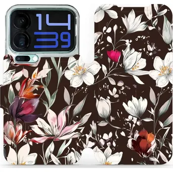 Pouzdro na mobilní telefon Flipové pouzdro Mobiwear - Xiaomi 17 Pro Max - VP72S Květy na hnědé (Knížkové flip pouzdro, obal, kryt na mobil Xiaomi 17 Pro Max - VP72S Květy na hnědé, materiál Umělá kůže + TPU - ochrana 360°, stojánek, silikonová vanička, magnetické zavírání)