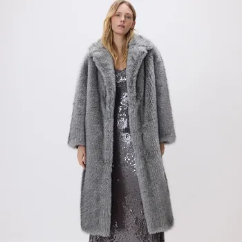 Reserved - Kabát z napodobeniny kožešiny - světle šedá - WM913-09M - WM913-09M-XL