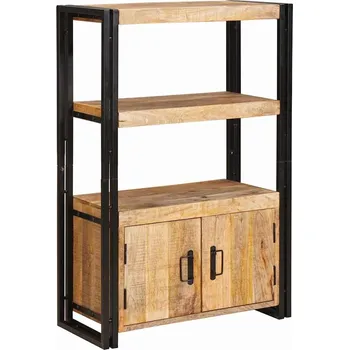 Knihovna Knihovna s dvířky Hnědá Masivní hrubé mangovové dřevo a kov