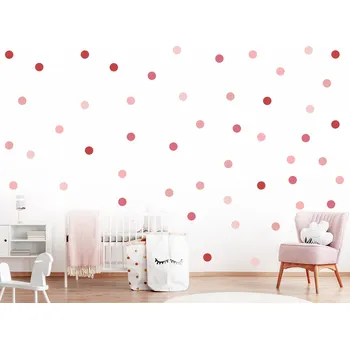 Samolepící dekorace Puntíky odstíny červené samolepky na zeď 50 ks 4x4 cm