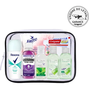 Kosmetická taška Listerine ústní voda 95 ml + Lilien šampon 50 ml + Lilien sprchový gel 50 ml + Dove antiperspirant 50 ml + Colgate pasta 20 ml + Lilien dezinfekční gel 50 ml + Linteo ubrousky 25 ks Dárková sada Varianta: Bílá varianta - doprava zdarma od 1499 Kč