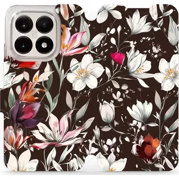 Pouzdro na mobilní telefon Flipové pouzdro Mobiwear - Xiaomi 15T - VP72S Květy na hnědé (Knížkové flip pouzdro, obal, kryt na mobil Xiaomi 15T - VP72S Květy na hnědé, materiál Umělá kůže + TPU - ochrana 360°, stojánek, silikonová vanička, magnetické zavírání)