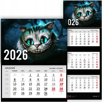 Obraz Trojdílný kalendář na rok 2026 nástěnný do kanceláře Zvířata Kočka Šklíba Vz