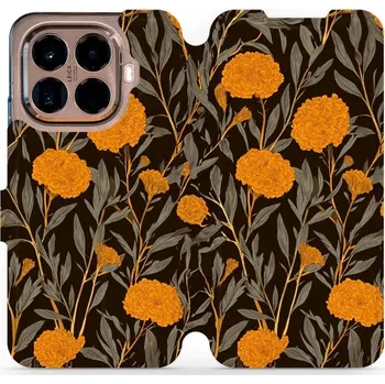 Pouzdro na mobilní telefon Flipové pouzdro Mobiwear - Xiaomi 15T Pro - V175S Oranžové květiny (Knížkové flip pouzdro, obal, kryt na mobil Xiaomi 15T Pro - V175S Oranžové květiny, materiál Umělá kůže + TPU - ochrana 360°, stojánek, silikonová vanička, magnetické zavírání)