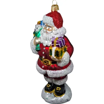 Vánoční dekorace Ručně malovaná skleněná vánoční koule zobrazující Svatého Mikuláše s pytlem