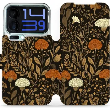 Pouzdro na mobilní telefon Flipové pouzdro Mobiwear - Xiaomi 17 Pro Max - V174S Béžová a oranžová kvítka (Knížkové flip pouzdro, obal, kryt na mobil Xiaomi 17 Pro Max - V174S Béžová a oranžová kvítka, materiál Umělá kůže + TPU - ochrana 360°, stojánek, silikonová vanička, magnetick