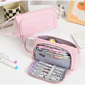 Penál Školní penál dvoukomorový rozkládací Pouzdro Kosmetická taštička 3v1 Velký