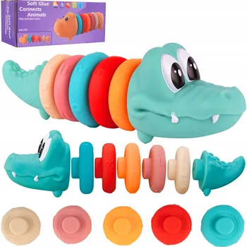 ostatní stavebnice KROKODÝL MĚKKÉ STAVEBNICE K PROPOJOVÁNÍ SENSORICKÁ SKLÁDAČKA 5 KRUHŮ ČÍSLICE