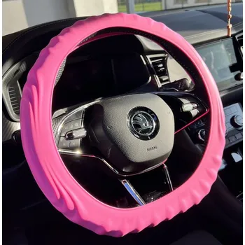Potah na volant Silikonový potah na volant GARO s vroubky Baby Pink (obal na volant)