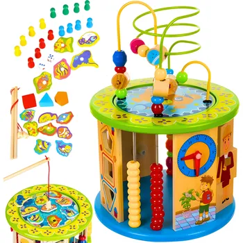 Dřevěná hračka Dřevěná Kostka Edukacyjna 11v1 Interaktivní Montessori pro Děti Hra