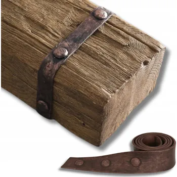 Obraz OZDOBNÁ objímka na RUSTIKÁLNÍ trám, kovová obruč, imitace ČERNÁ