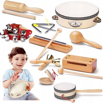 Hudební nástroj pro děti Sada hudebních nástrojů click4TOYS dřevěná béžová 11 dílů 3+