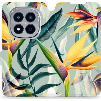 Pouzdro na mobilní telefon Flipové pouzdro Mobiwear - Xiaomi Redmi Note 15 Pro 5G - MC02S Žluté velké květy a zelené listy (Knížkové flip pouzdro, obal, kryt na mobil Xiaomi Redmi Note 15 Pro 5G - MC02S Žluté velké květy a zelené listy, materiál Umělá kůže + TPU - ochrana 360°,)