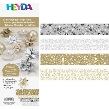 Vánoční dekorace Proužek papírový 45 x 1,5 cm 48ks, vánoční s hvězdami zlatý/stříbrný - 4 motivy