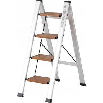 Žebřík Skládací hliníkový Žebřík pro domácí použití, 4 stupně, dřevo LEMAR , Slim Space-X