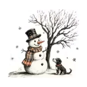 Nášivka Nažehlovací obrázek - sněhulák a pes X (9,0 x 9,0 cm)