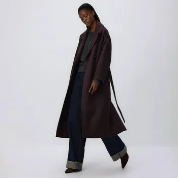 Dámský kabát Reserved - Kabát s příměsí vlny - tmavě hnědá - WM906-89X - WM906-89X-XL