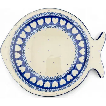 Talíř Rybí talíř, kulatý podnos srdíčka 375M Keramika Bolesławiec