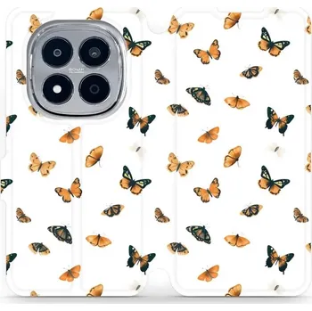 Pouzdro na mobilní telefon Flipové pouzdro Mobiwear - Xiaomi Redmi Note 15 Pro 5G - VP77S Oranžoví motýlci (Knížkové flip pouzdro, obal, kryt na mobil Xiaomi Redmi Note 15 Pro 5G - VP77S Oranžoví motýlci, materiál Umělá kůže + TPU - ochrana 360°, stojánek, silikonová vanička,)