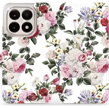 Pouzdro na mobilní telefon Flipové pouzdro Mobiwear - Xiaomi 15T - MD01S Růže na bílé (Knížkové flip pouzdro, obal, kryt na mobil Xiaomi 15T - MD01S Růže na bílé, materiál Umělá kůže + TPU - ochrana 360°, stojánek, silikonová vanička, magnetické zavírání)