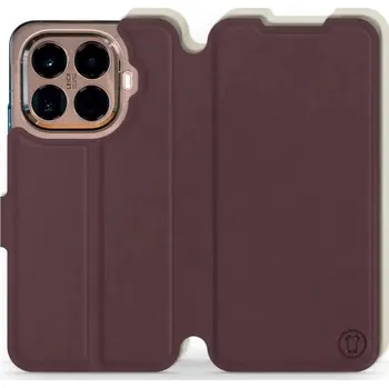 Pouzdro na mobilní telefon Flipové pouzdro Mobiwear Semiš - Xiaomi 15T Pro - Bordové & Béžové (Knížkové semišové flip pouzdro, obal, kryt na mobil Xiaomi 15T Pro - Bordové & Béžové, materiál semiš + TPU, ochrana 360°, stojánek, silikonová vanička, magnetické zavírání)