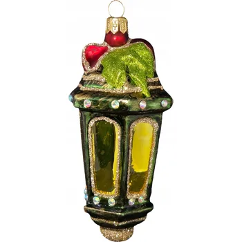 Vánoční dekorace Ručně malovaná skleněná vánoční koule ve tvaru zelené lucerny, zdobená z