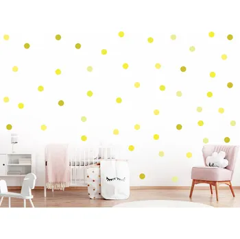 Samolepící dekorace Puntíky odstíny žluté samolepky na zeď 50 ks 12x12 cm
