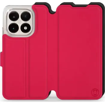 Pouzdro na mobilní telefon Flipové pouzdro Mobiwear Semiš - Xiaomi 15T - Rudé & Černé (Knížkové semišové flip pouzdro, obal, kryt na mobil Xiaomi 15T - Rudé & Černé, materiál semiš + TPU, ochrana 360°, stojánek, silikonová vanička, magnetické zavírání)