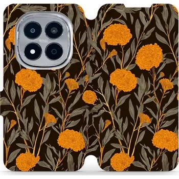 Pouzdro na mobilní telefon Flipové pouzdro Mobiwear - Xiaomi Redmi Note 15 Pro 5G - V175S Oranžové květiny (Knížkové flip pouzdro, obal, kryt na mobil Xiaomi Redmi Note 15 Pro 5G - V175S Oranžové květiny, materiál Umělá kůže + TPU - ochrana 360°, stojánek, silikonová vanička,)