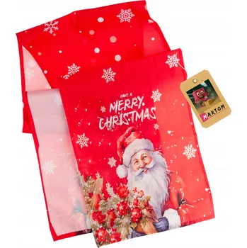 ubrus VÁNOČNÍ BĚHOUN ČERVENÝ VELUROVÝ UBRUS S MIKULÁŠEM na STŮL 180x33 cm