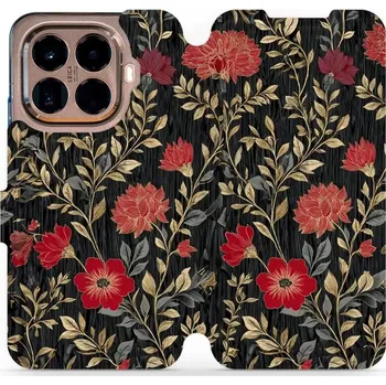 Pouzdro na mobilní telefon Flipové pouzdro Mobiwear - Xiaomi 15T Pro - V172S Červená kvítka (Knížkové flip pouzdro, obal, kryt na mobil Xiaomi 15T Pro - V172S Červená kvítka, materiál Umělá kůže + TPU - ochrana 360°, stojánek, silikonová vanička, magnetické zavírání)