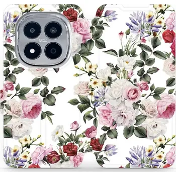 Pouzdro na mobilní telefon Flipové pouzdro Mobiwear - Xiaomi Redmi Note 15 Pro 5G - MD01S Růže na bílé (Knížkové flip pouzdro, obal, kryt na mobil Xiaomi Redmi Note 15 Pro 5G - MD01S Růže na bílé, materiál Umělá kůže + TPU - ochrana 360°, stojánek, silikonová vanička, magnetické)