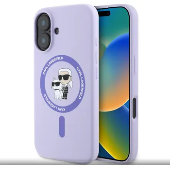 Pouzdro na mobilní telefon Kryt Karl Lagerfeld Liquid Silicone Karl & Choupette MagSafe pro iPhone 16 – fialový