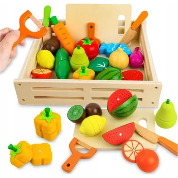 Dřevěná hračka Dřevěná sada na krájení Jokomisiada ovoce a zeleniny, vícebarevná