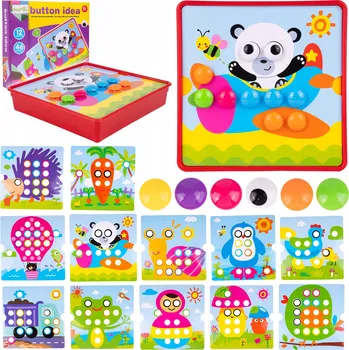 Dřevěná hračka Montessori knoflíková mozaika - edukativní hračka pro trénink jemné motoriky - Medvídek