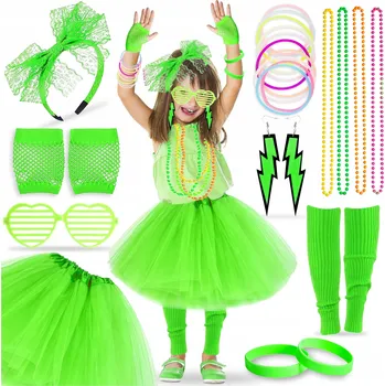Karnevalový kostým ZELENÉ DISCO KOSTÝM OUTFIT 80. A 90. LÉTA RETRO SET 8V1 SUKNĚ ZELENÁ