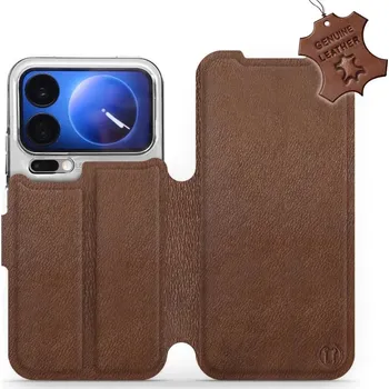 Pouzdro na mobilní telefon Kožené flip pouzdro Mobiwear - Xiaomi 17 Pro - Hnědé (Kožené knížkové pouzdro, obal, kryt na mobil Xiaomi 17 Pro, Hnědé, materiál Genuine Leather, ochrana 360°, stojánek, silikonová vanička, magnetické zavírání)