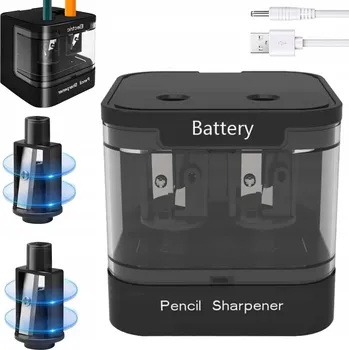 Ořezávátko ELEKTRICKÉ DVOJITÉ OŘEZÁVÁTKO S NÁDOBKOU, STRUHADLO NA TUŽKY NA BATERIE, 2 OTVORY