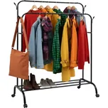 Pojízdný stojan na oblečení RUHHY s dvojitou tyčí a policí