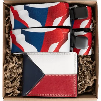 PIX Dárkový set pro muže - Kožená peněženka a kšandy - Česká vlajka