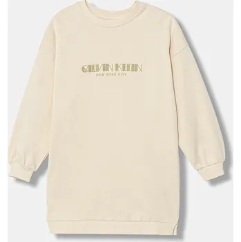 Dívčí šaty Dětské bavlněné šaty Calvin Klein Jeans IG0IG03092.128.176.PPY2 béžová 12X, vel. 140